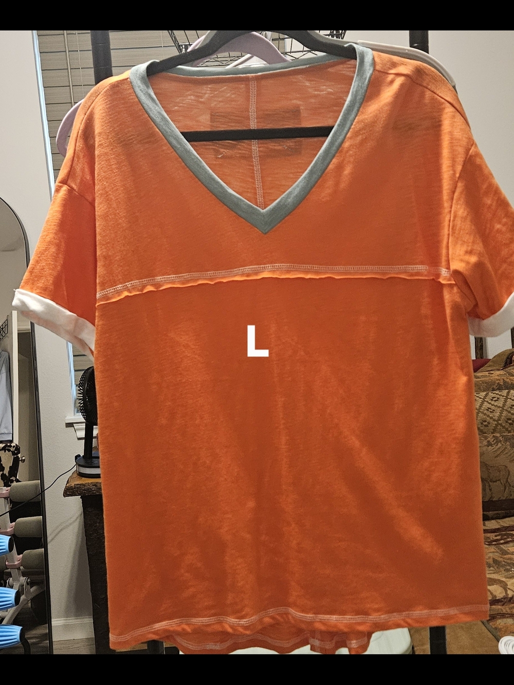 Bright Orange V-Neck Tee with Contrast Trim